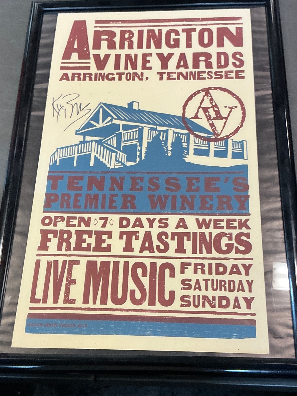 Tennessee Premier Winery Framed Art Print - Blue & Red